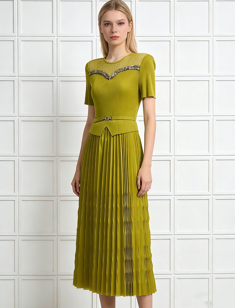 Bandage pleated fold lace sequins slim dress for women