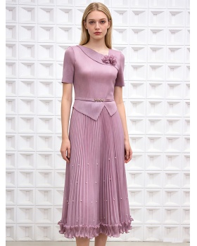 Wood ear disk flowers elegant pinched waist dress