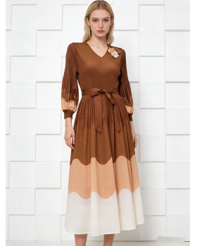 Slim fold printing pinched waist loose dress for women