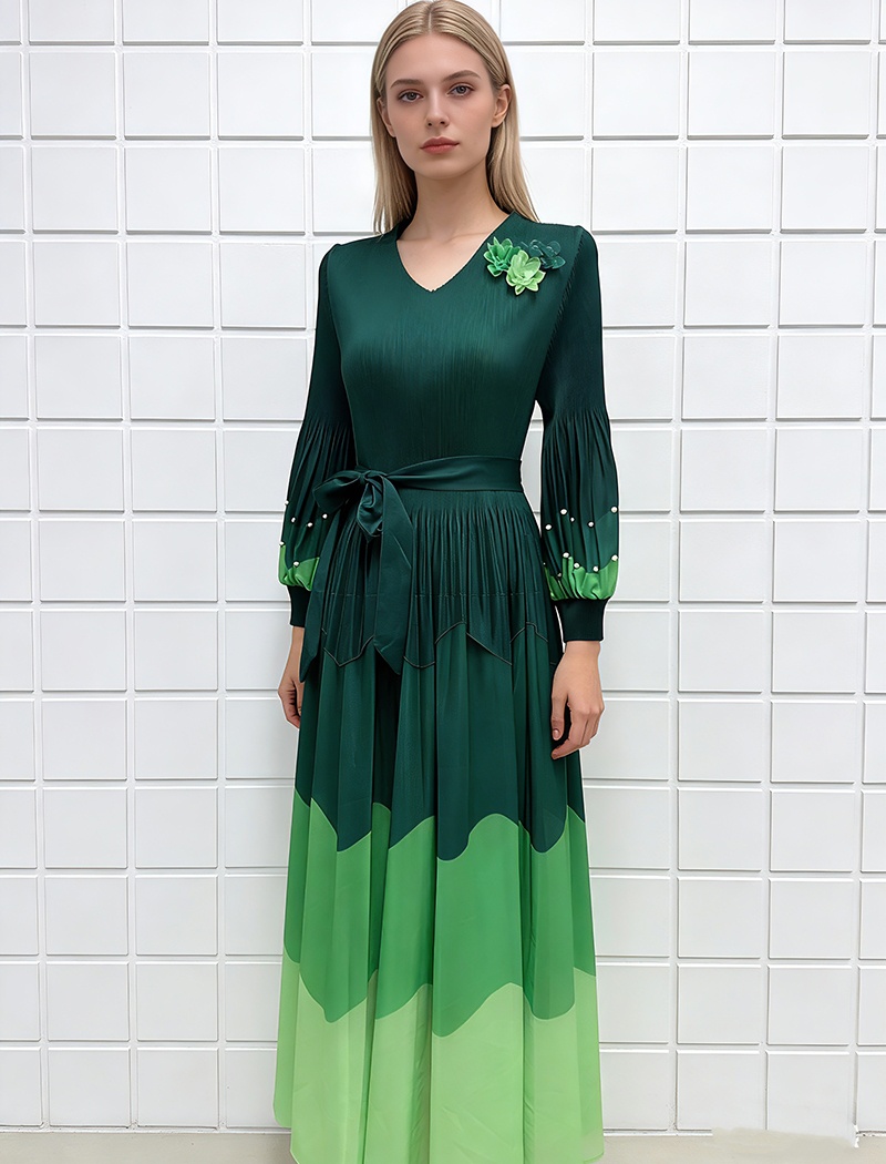 Slim fold printing pinched waist loose dress for women