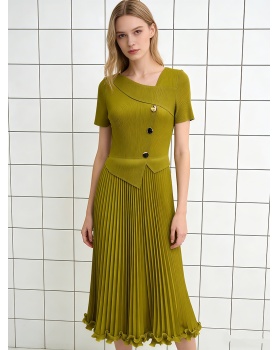 Buckle chanelstyle bandage pleated pinched waist fold dress