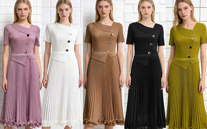 Buckle chanelstyle bandage pleated pinched waist fold dress
