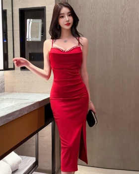 Sling temperament sexy dress split halter slim evening dress