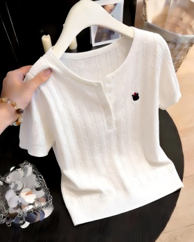 Buckle knitted tops enticement T-shirt for women