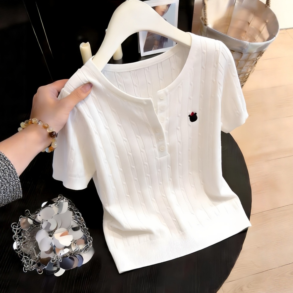 Buckle knitted tops enticement T-shirt for women