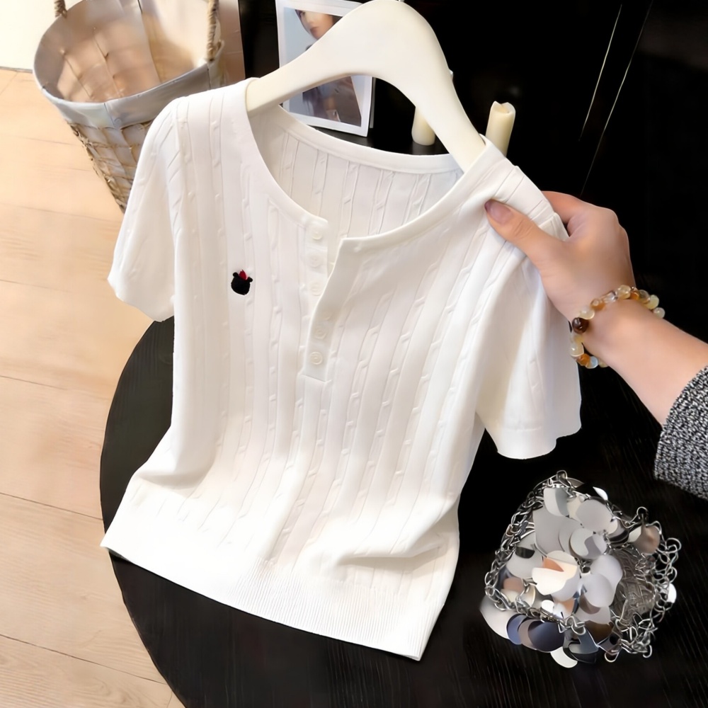 Buckle knitted tops enticement T-shirt for women