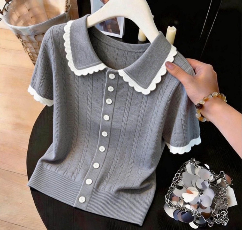 Knitted mixed colors tops short sleeve T-shirt for women