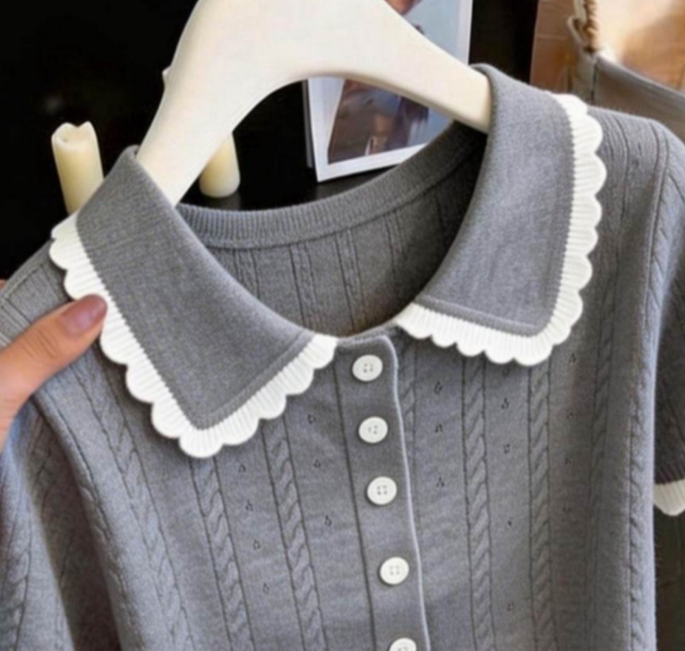 Knitted mixed colors tops short sleeve T-shirt for women