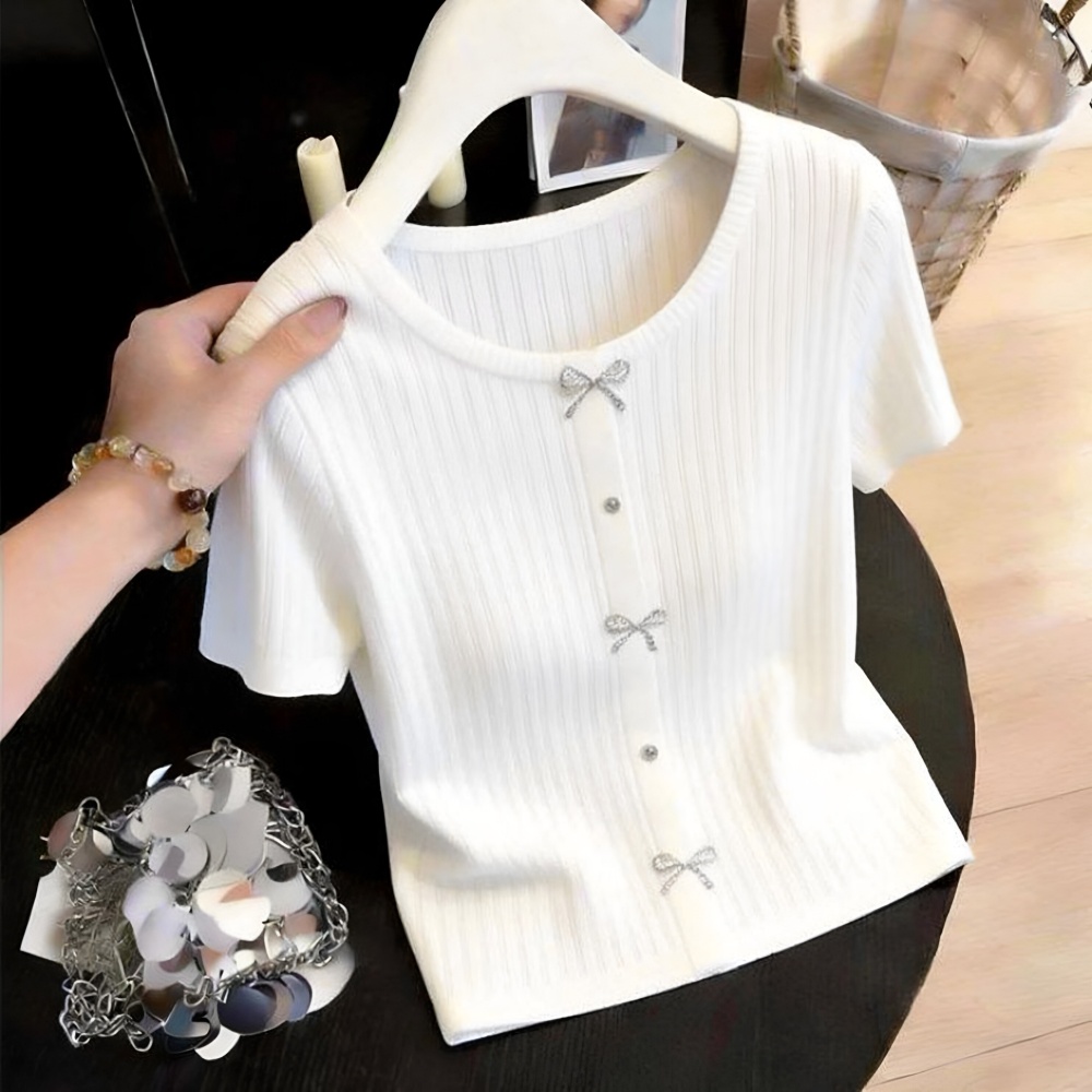 Temperament ice silk sweater round neck show young T-shirt