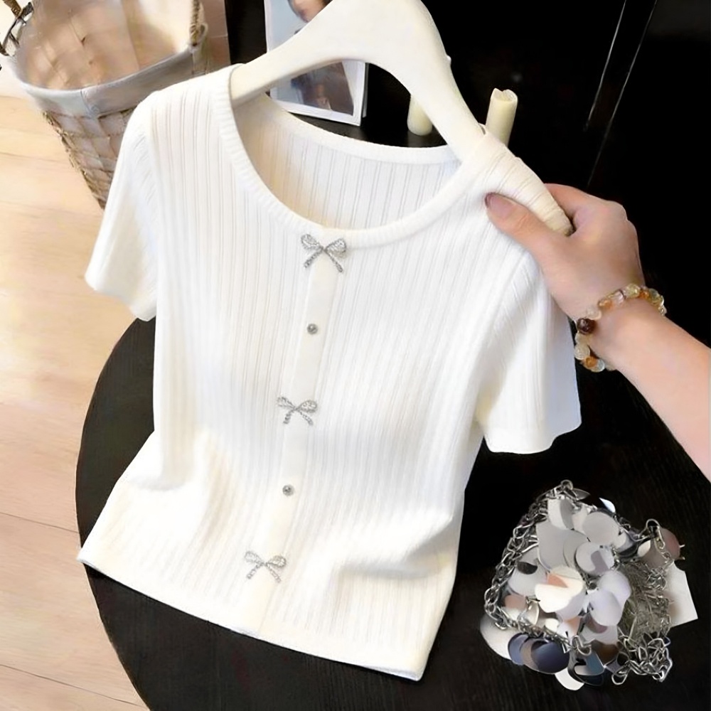 Temperament ice silk sweater round neck show young T-shirt