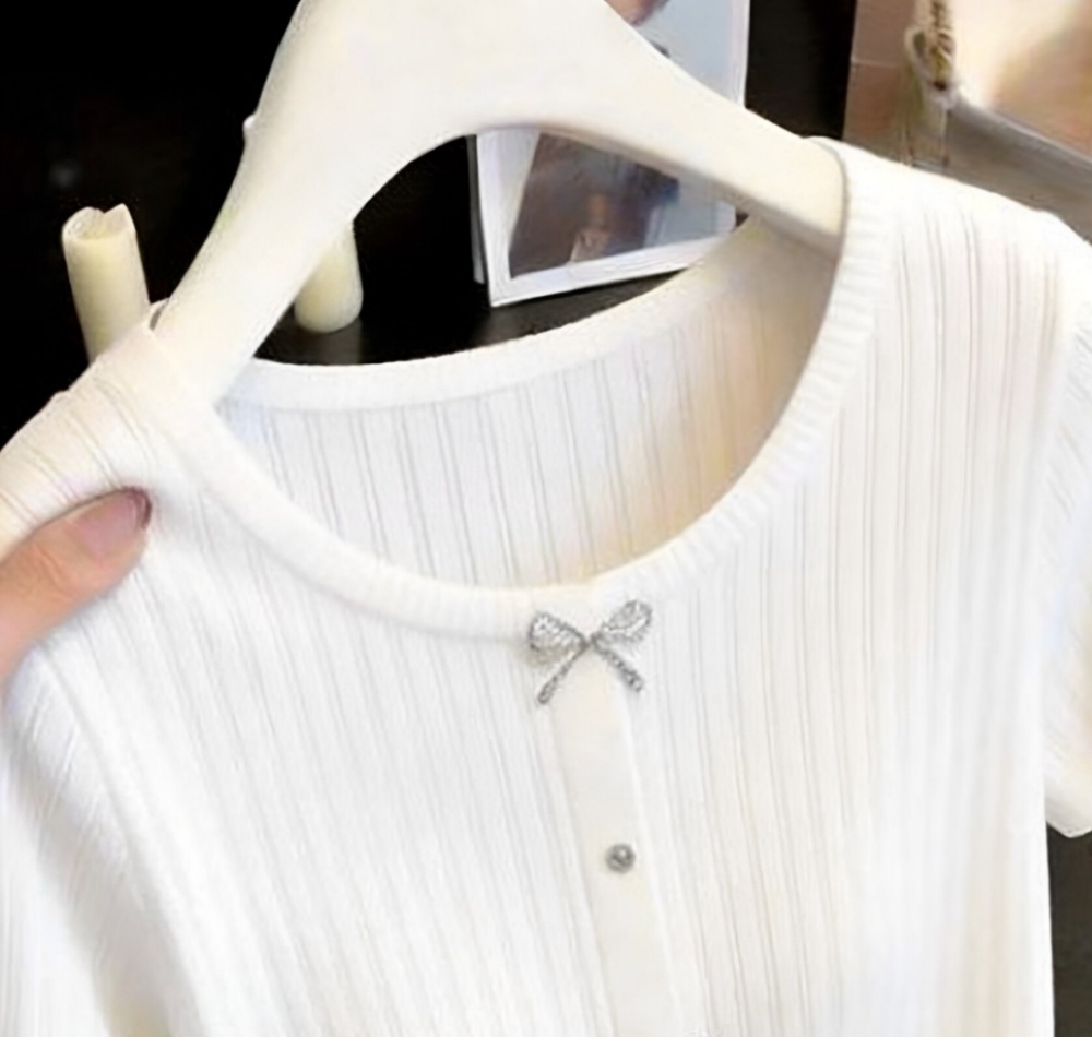 Temperament ice silk sweater round neck show young T-shirt