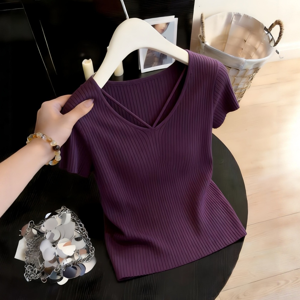 France style V-neck tops spring and summer sweater