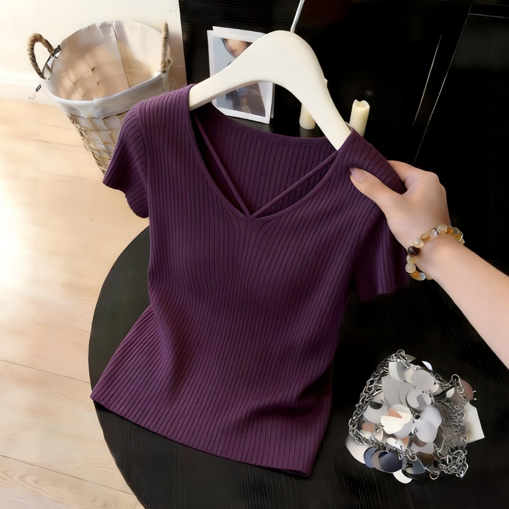 France style V-neck tops spring and summer sweater