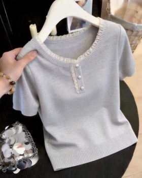 Lace loose sweater splice ice silk T-shirt