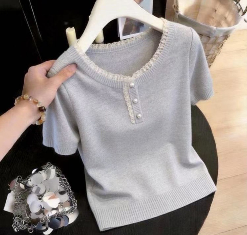 Lace loose sweater splice ice silk T-shirt