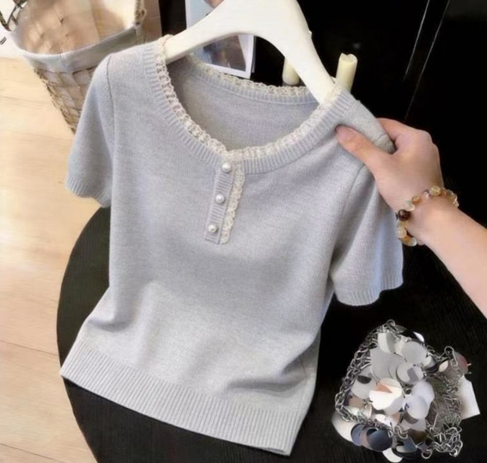 Lace loose sweater splice ice silk T-shirt