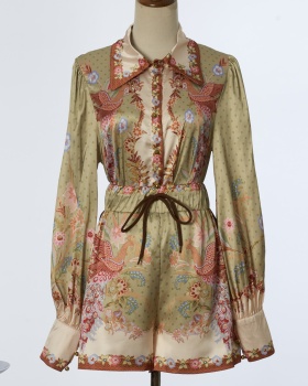 Spring long sleeve shorts satin vacation tops a set