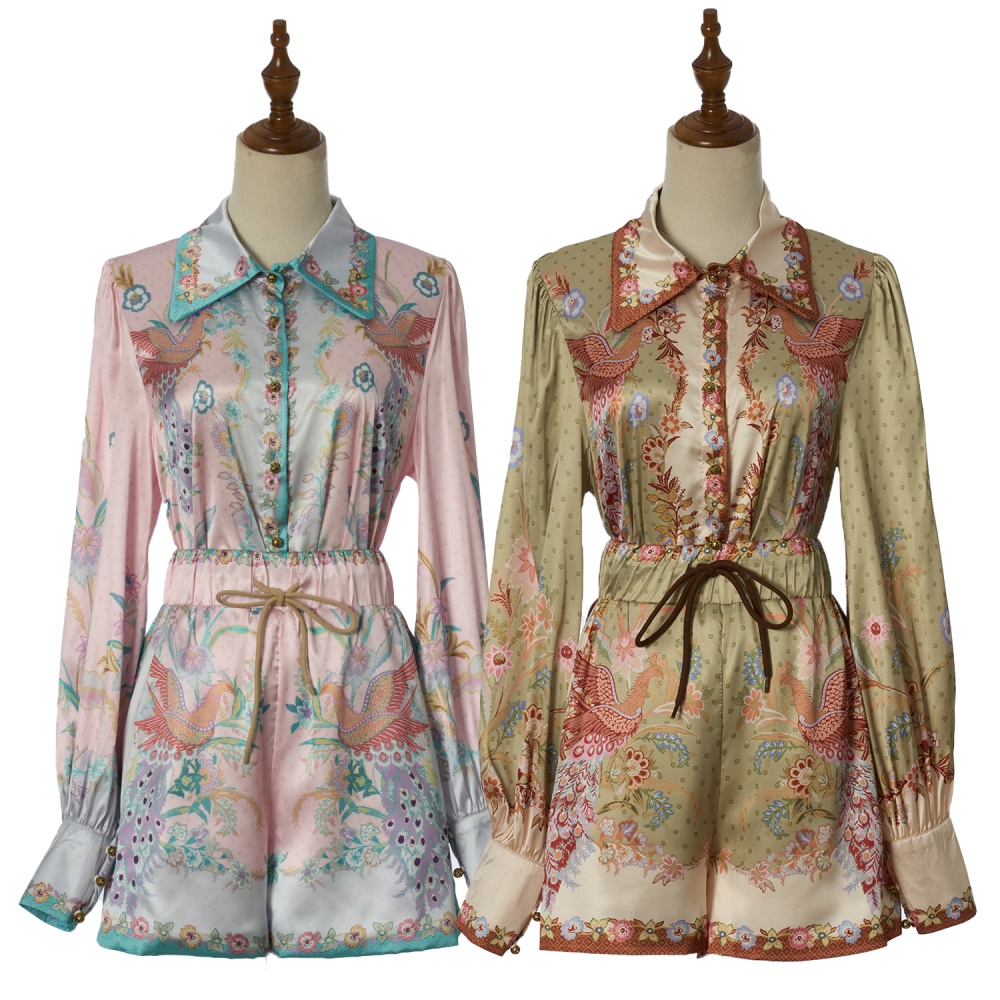 Spring long sleeve shorts satin vacation tops a set