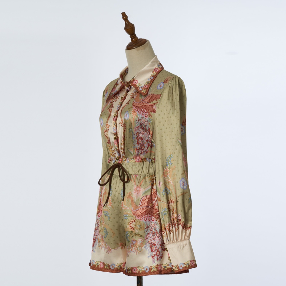 Spring long sleeve shorts satin vacation tops a set