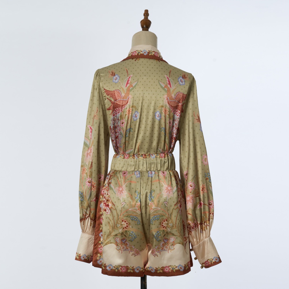 Spring long sleeve shorts satin vacation tops a set