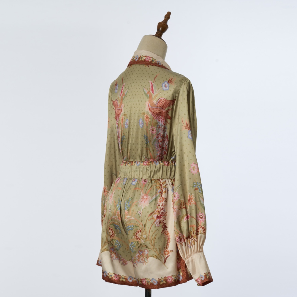 Spring long sleeve shorts satin vacation tops a set