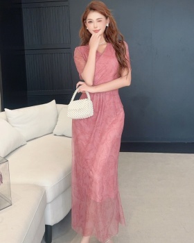 Korean style floral temperament ladies slim gauze dress