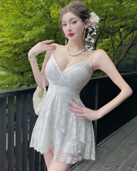 Spring and summer lotus leaf edges splice short dress