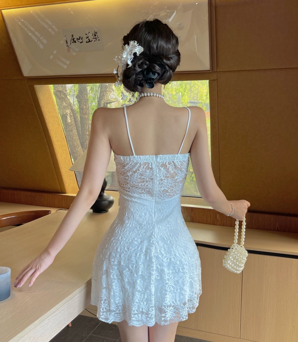 Spring and summer lotus leaf edges splice short dress