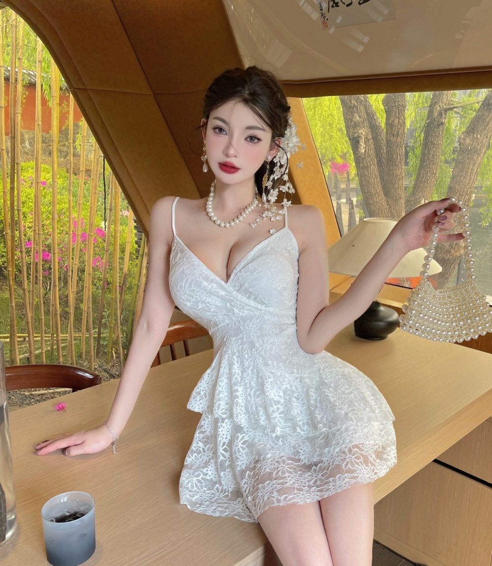 Spring and summer lotus leaf edges splice short dress