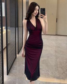 Enticement France style summer long dress slim pinched waist dress