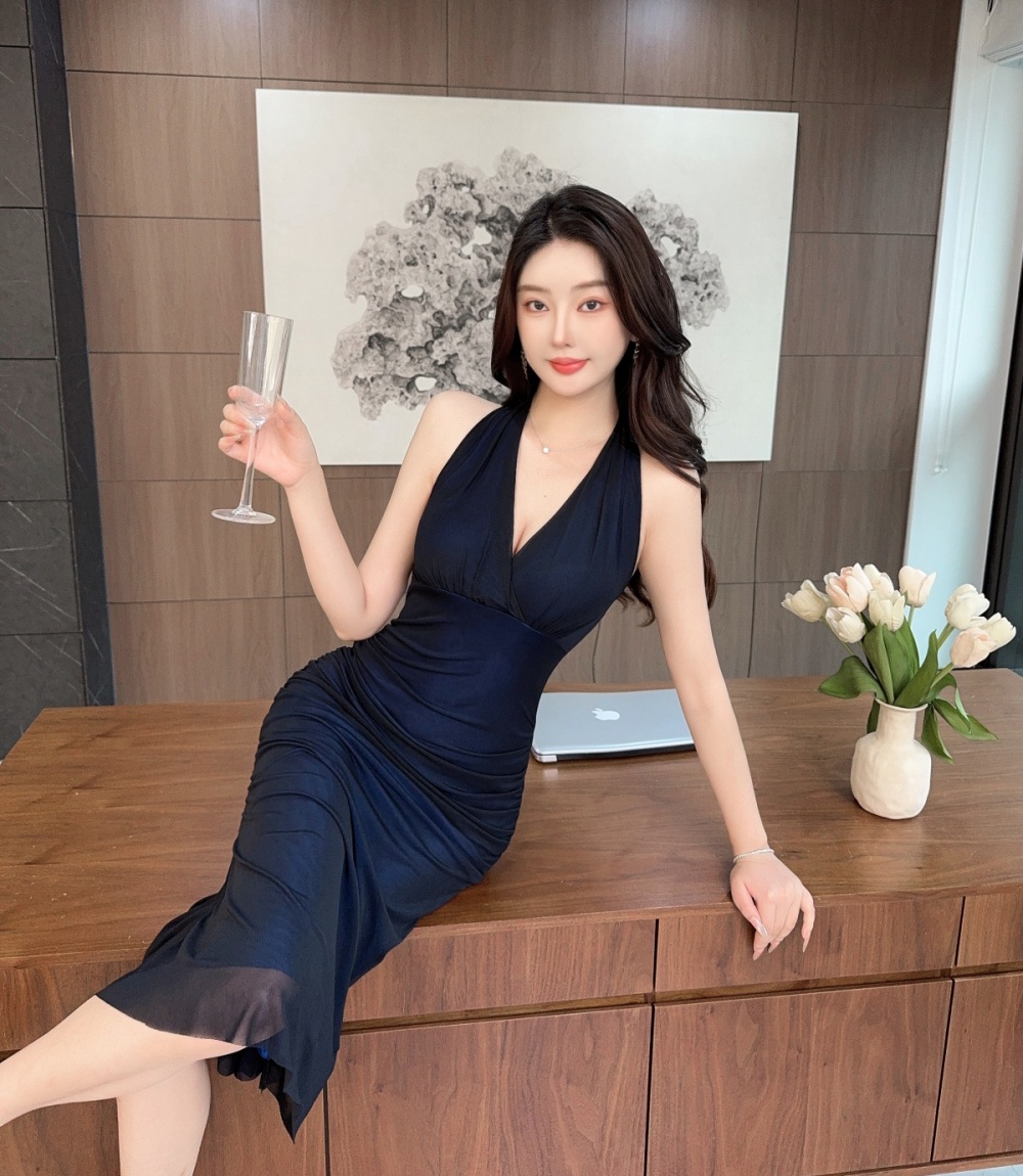 Enticement France style summer long dress slim pinched waist dress