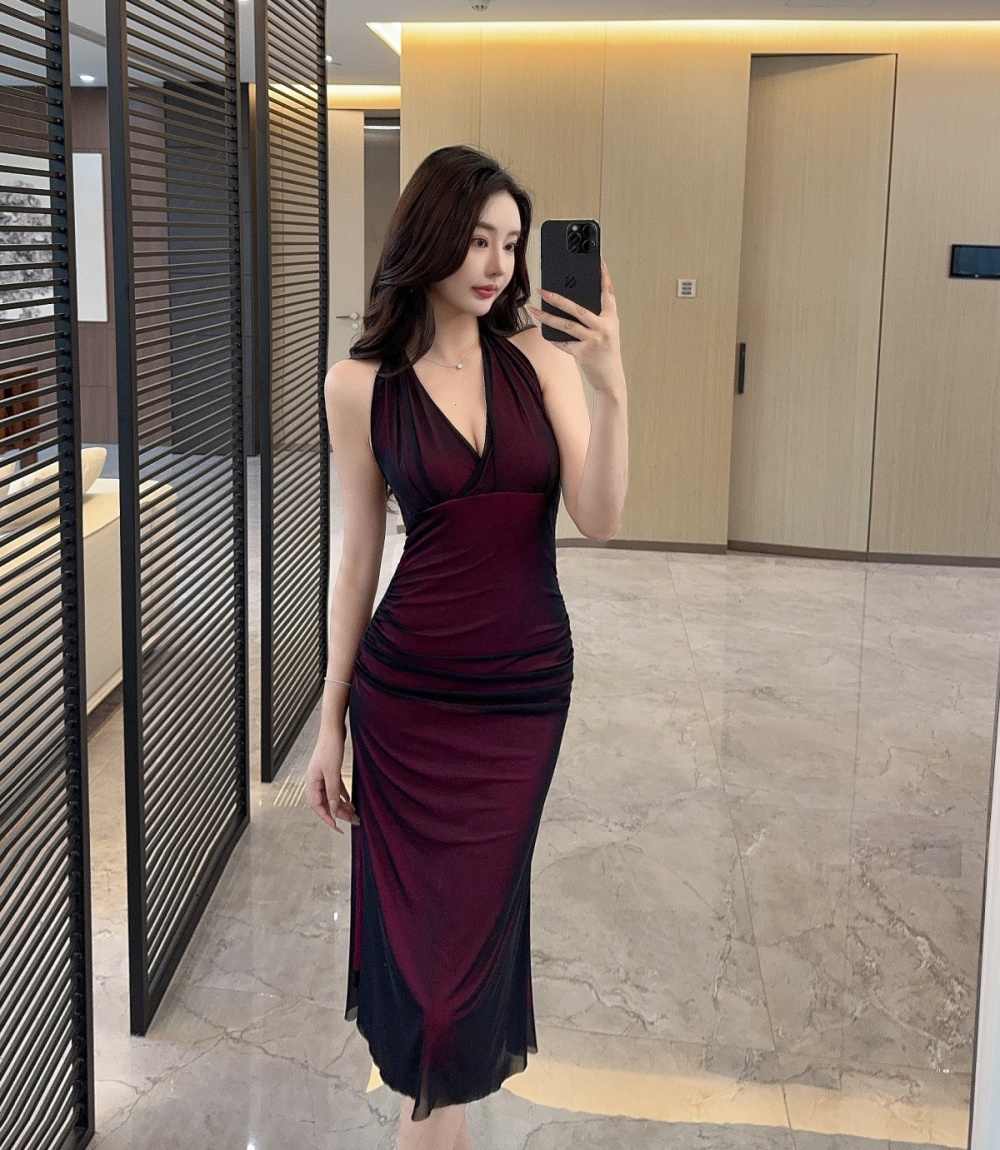 Enticement France style summer long dress slim pinched waist dress