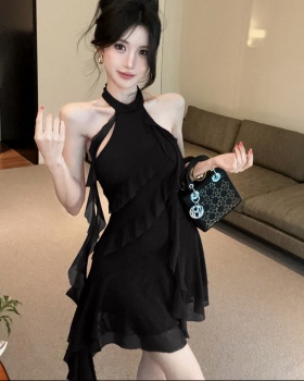 Tassels sexy low-cut gauze splice bottoming dress