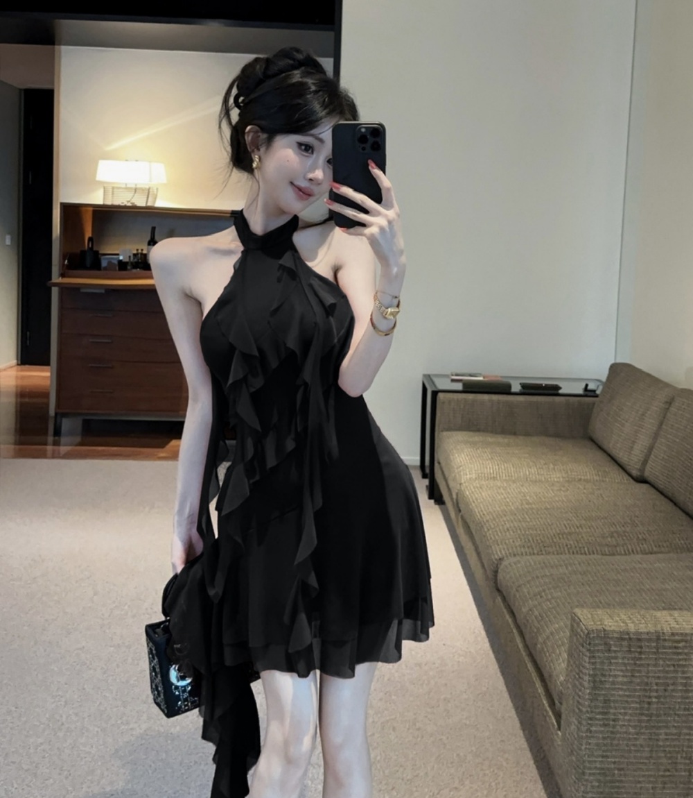Tassels sexy low-cut gauze splice bottoming dress