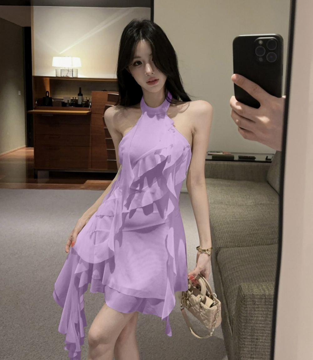 Tassels sexy low-cut gauze splice bottoming dress