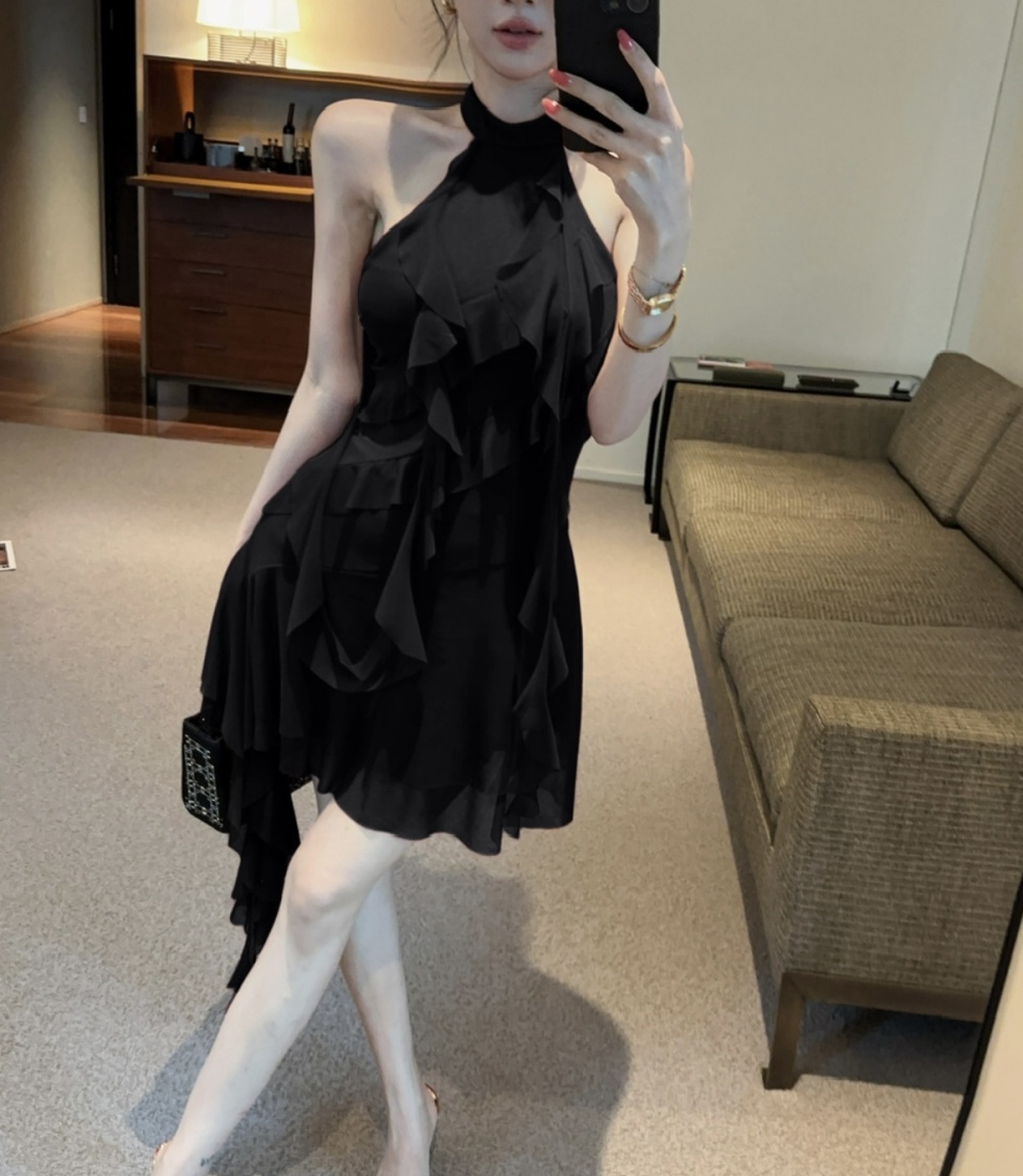 Tassels sexy low-cut gauze splice bottoming dress