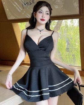 Sling satin big skirt low-cut sexy dress