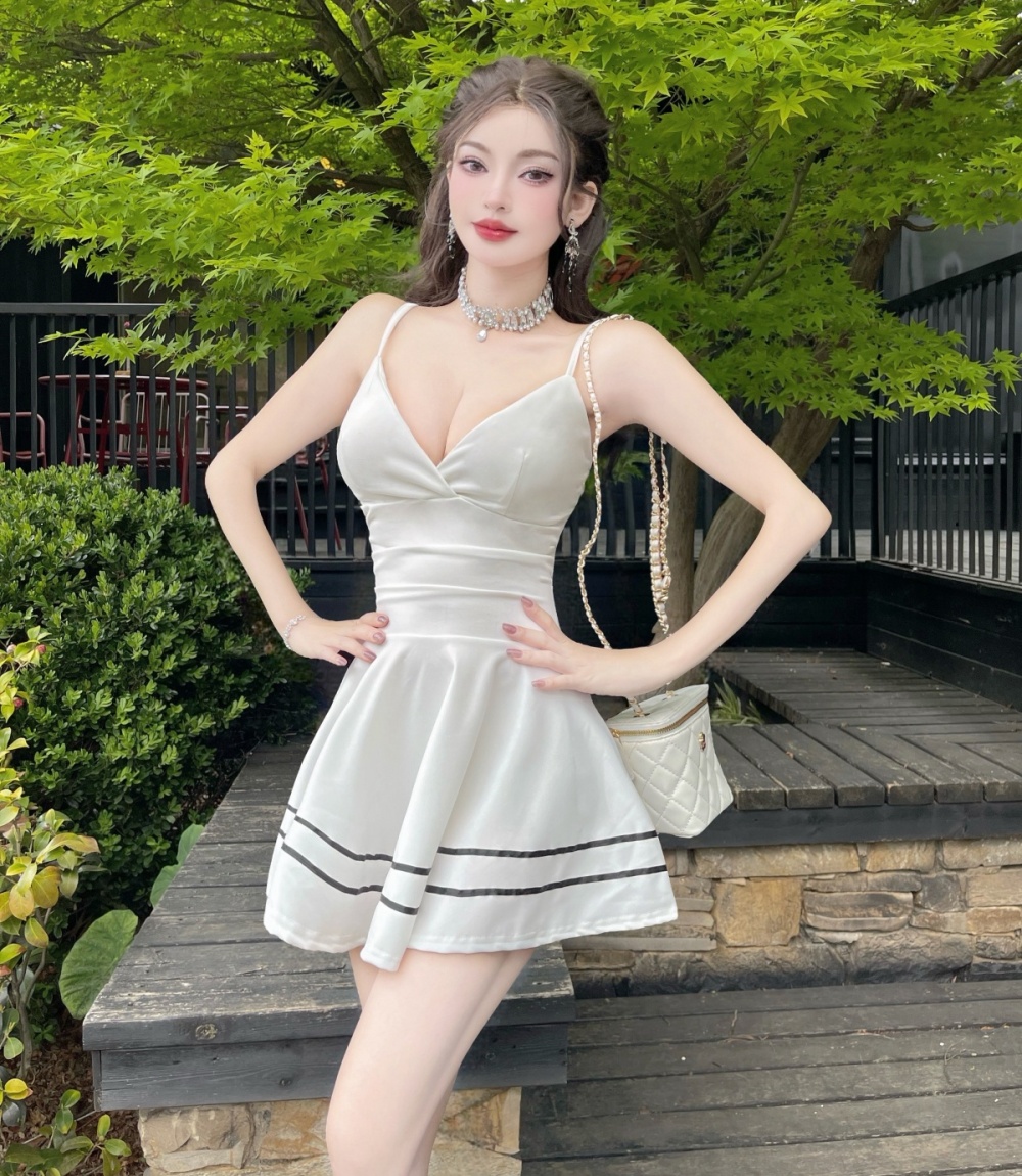 Sling satin big skirt low-cut sexy dress