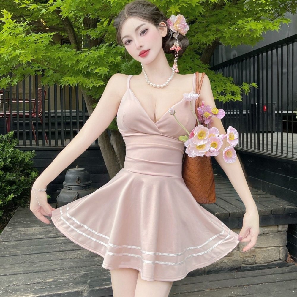 Sling satin big skirt low-cut sexy dress