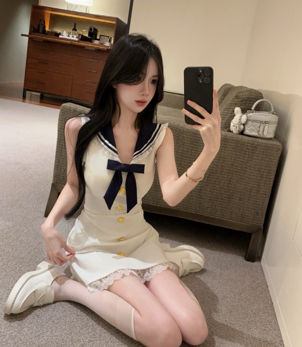 Niche lace show young temperament splice dress