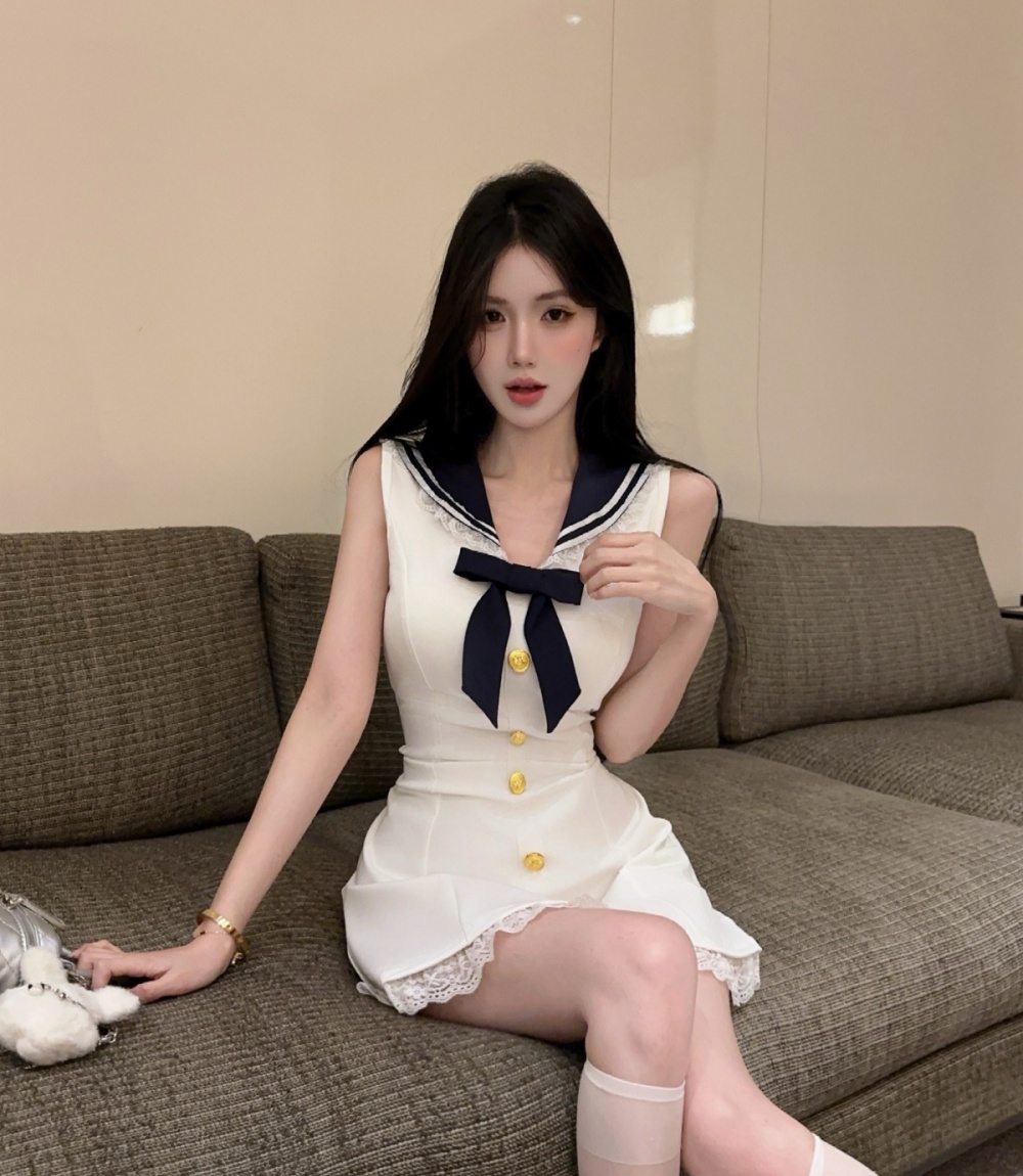 Niche lace show young temperament splice dress