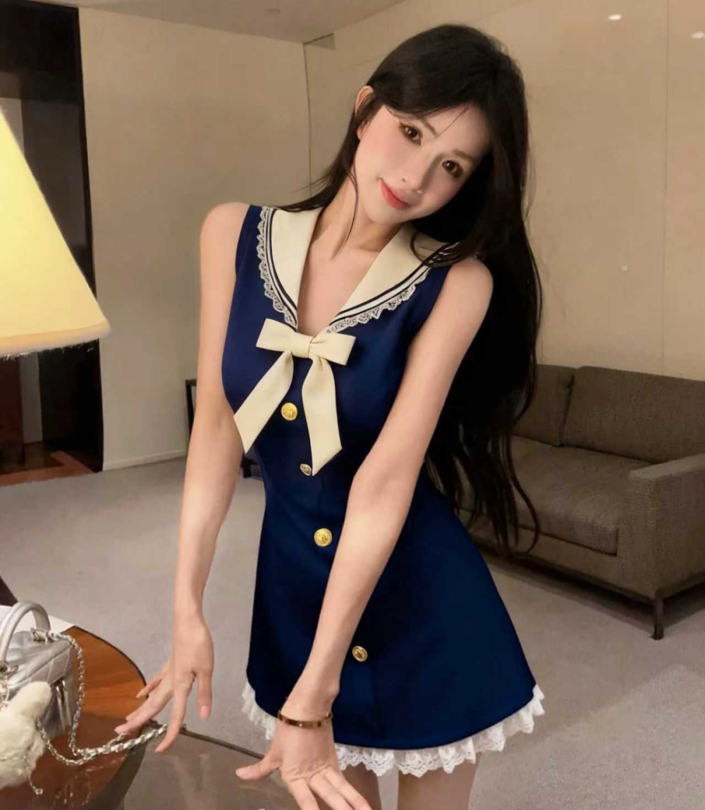 Niche lace show young temperament splice dress