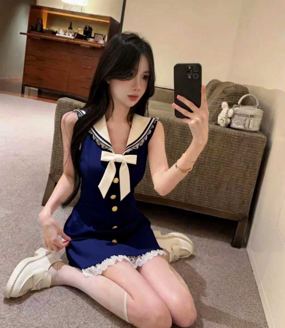 Niche lace show young temperament splice dress