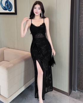 Summer ladies sling splice slim lace retro dress