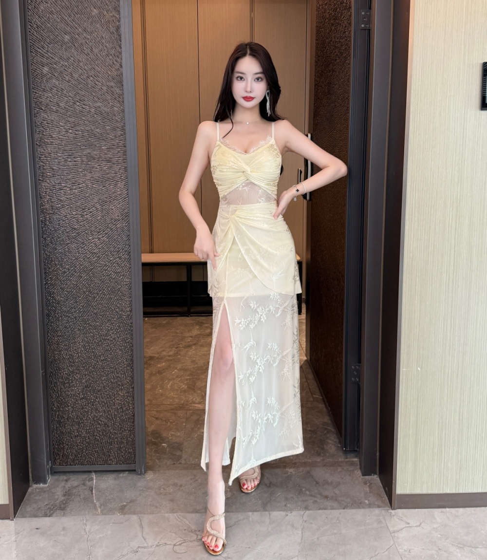 Summer ladies sling splice slim lace retro dress