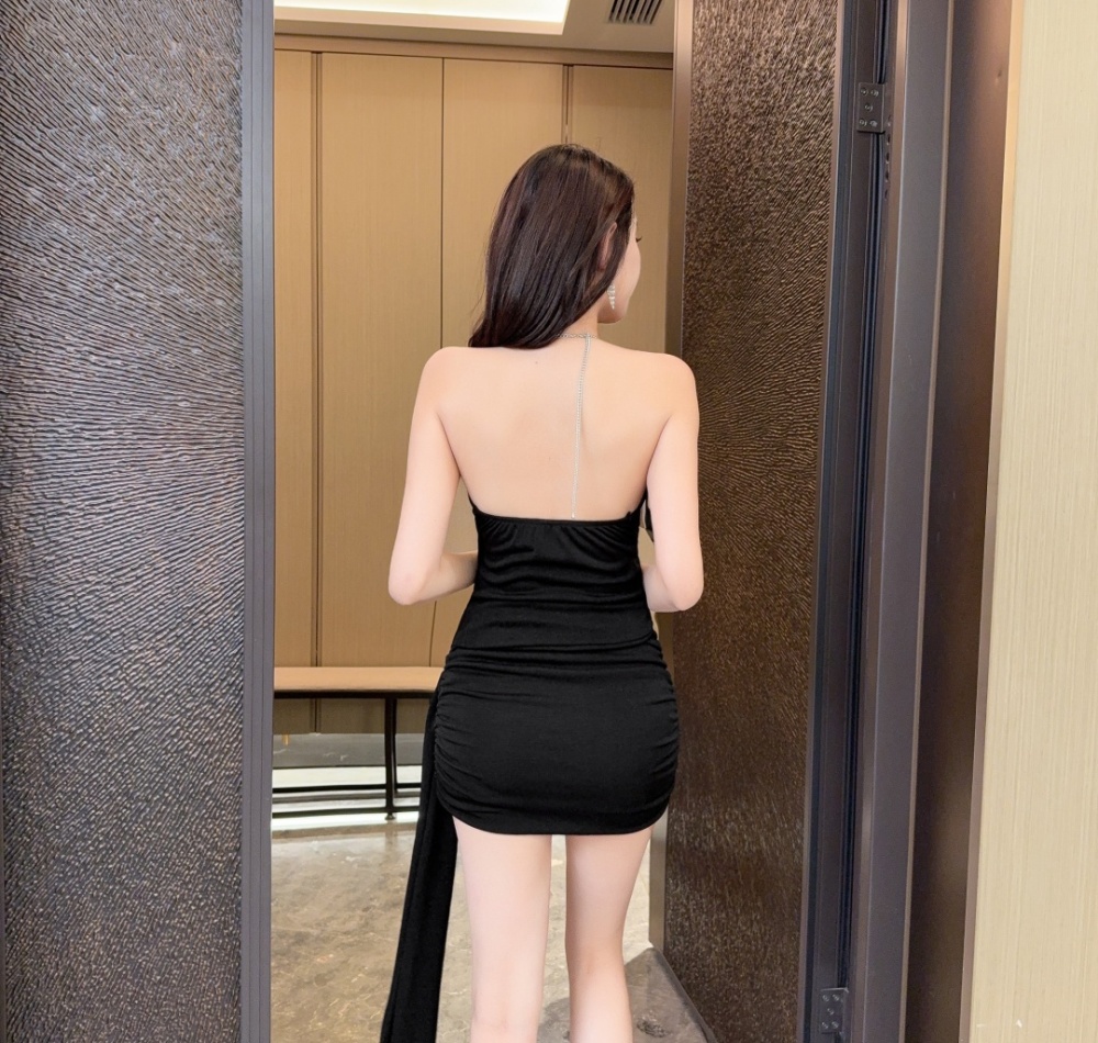 Tight short irregular low-cut gauze package hip dress