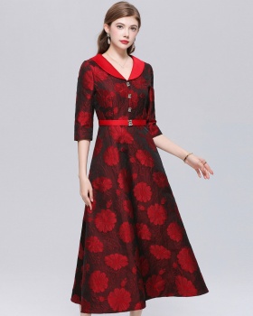 Court style with belt dress big skirt long dress