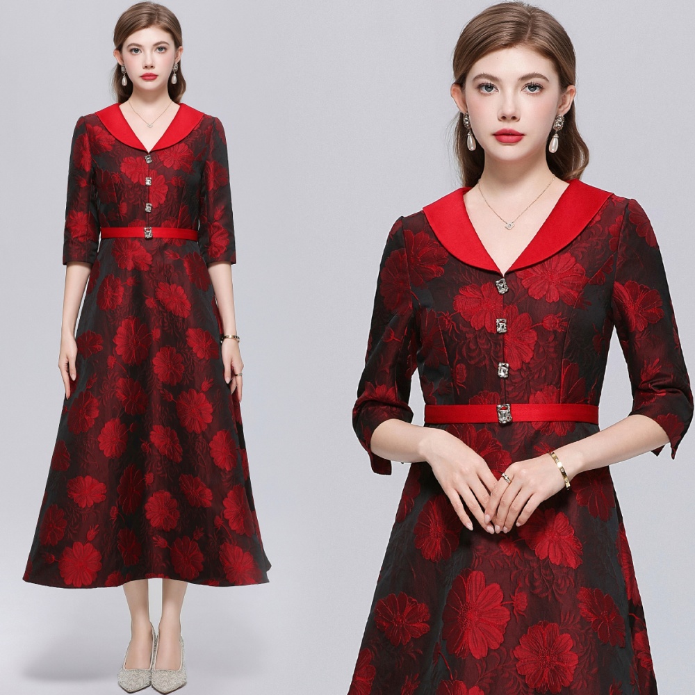 Court style with belt dress big skirt long dress