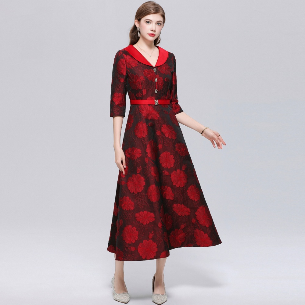 Court style with belt dress big skirt long dress