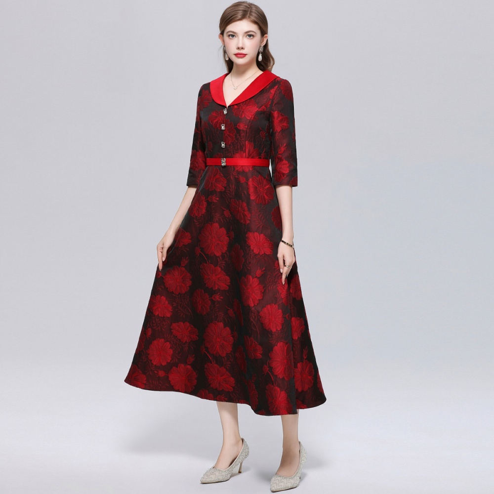 Court style with belt dress big skirt long dress